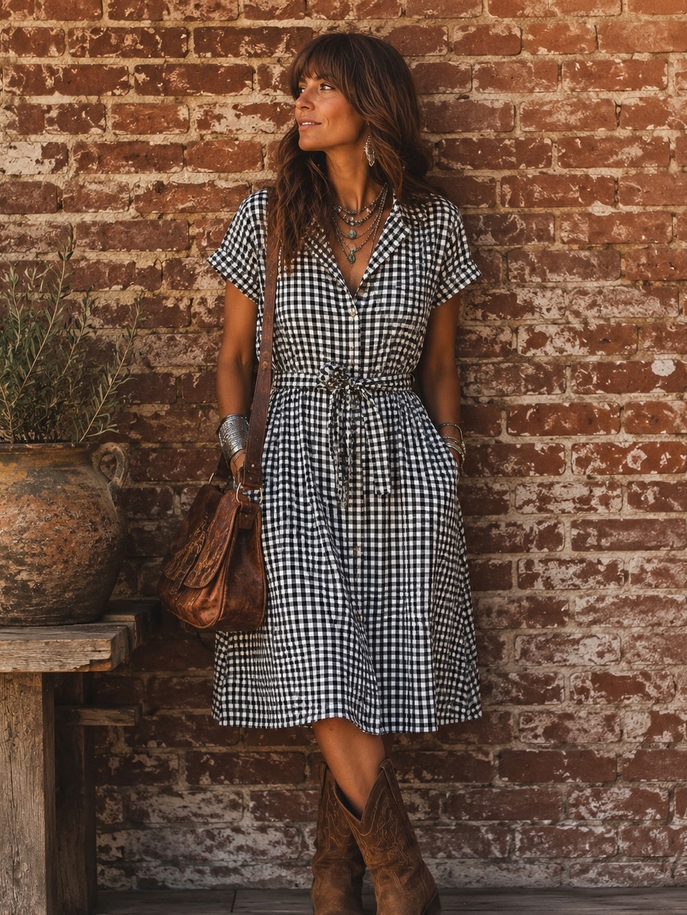 Quince 100% European Linen Button Front Gingham Dress M